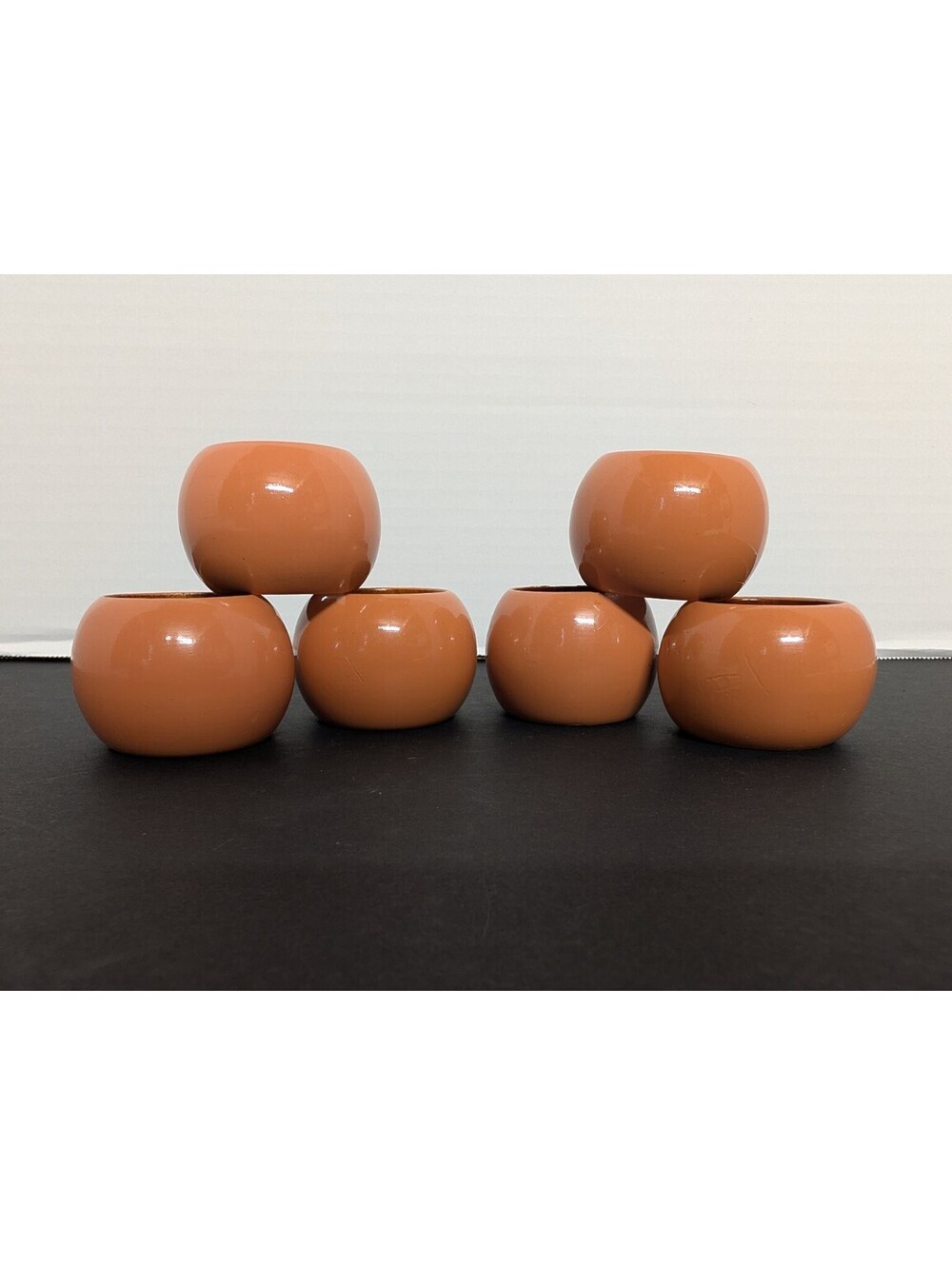Set of 6 Terracotta Burnt Orange Wood Napkin Rings Round Farmhouse Rustic Decor